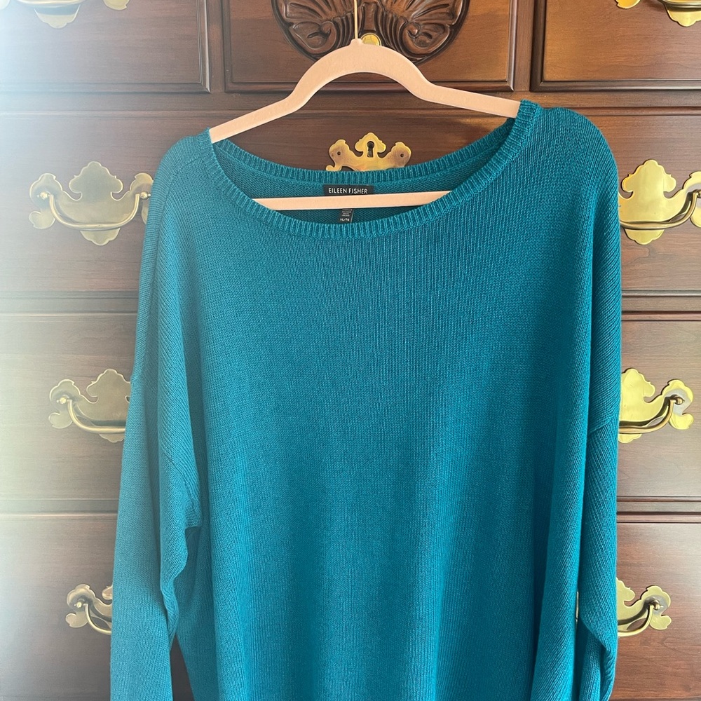 Eileen Fisher Blue Crew Neck Sweater Lightweight Knit
